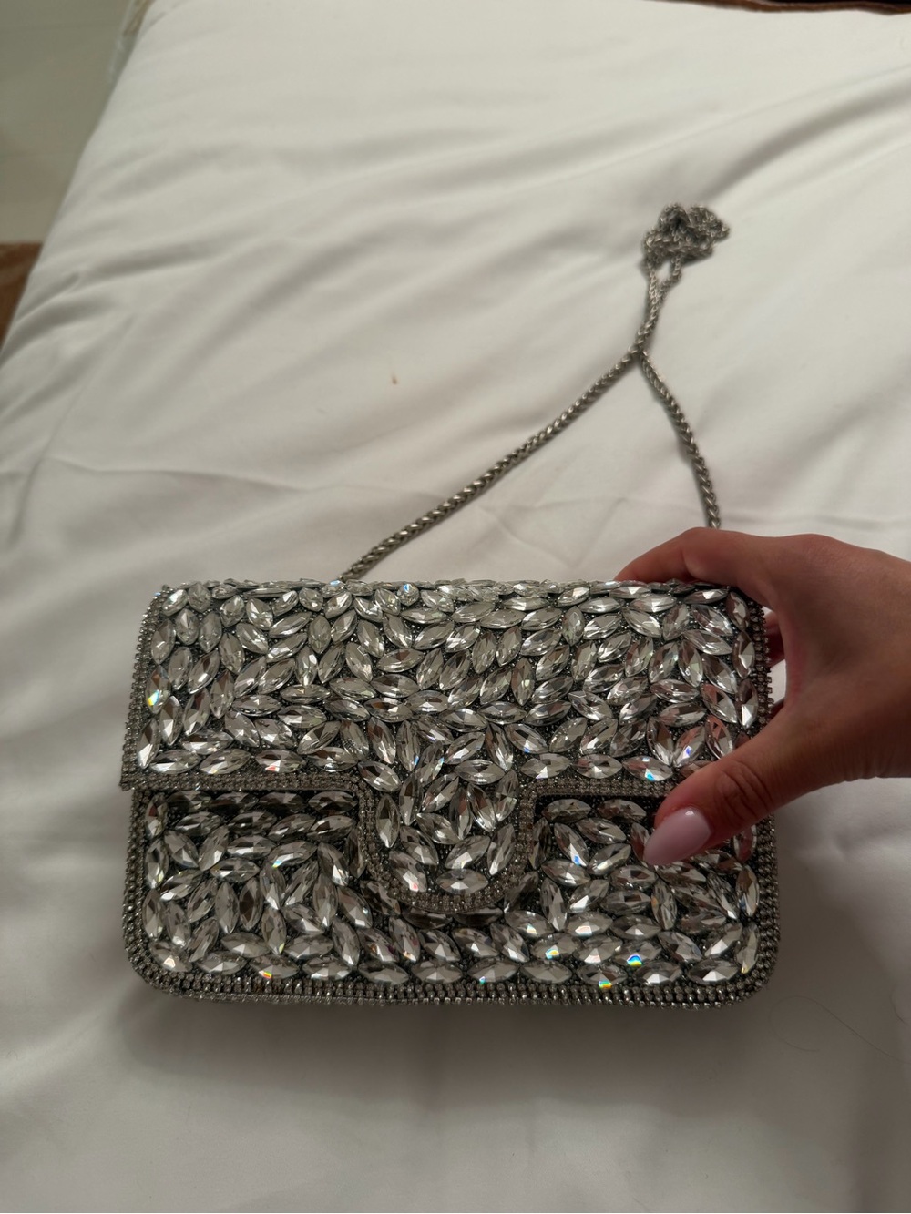 Dubai Silver Crystal-Embellished Evening Crossbody Bag